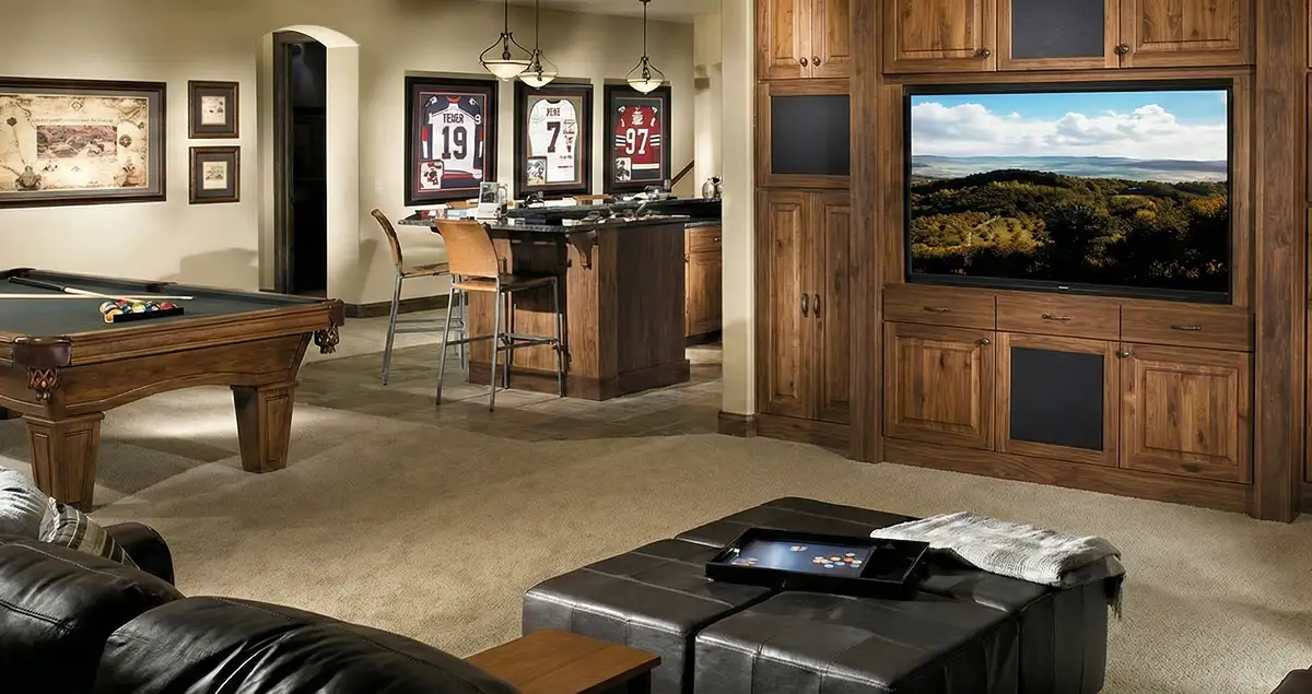 finished basement remodeling project transforming a basement into a comfortable living space in Boca Raton, FL