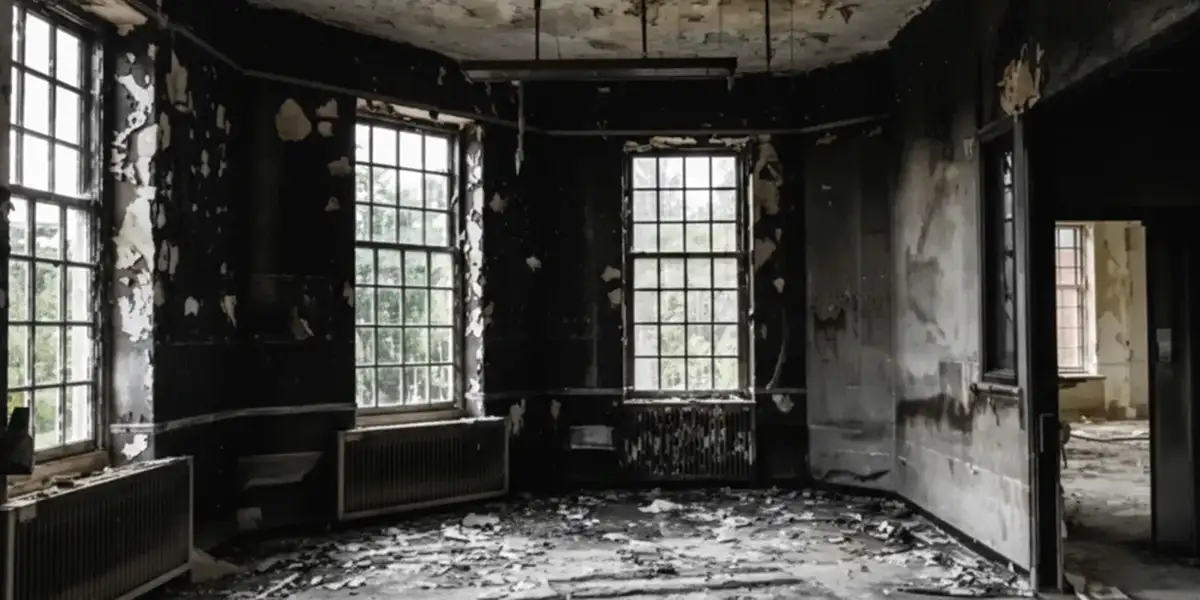 fire damage repair addressing severe interior damage and smoke residue inside a burned home in Boca Raton, FL